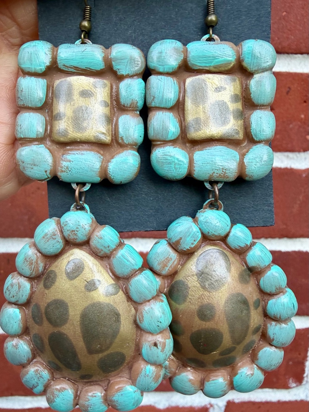 Same Spirit Cheetah/Turq Clay drop earrings